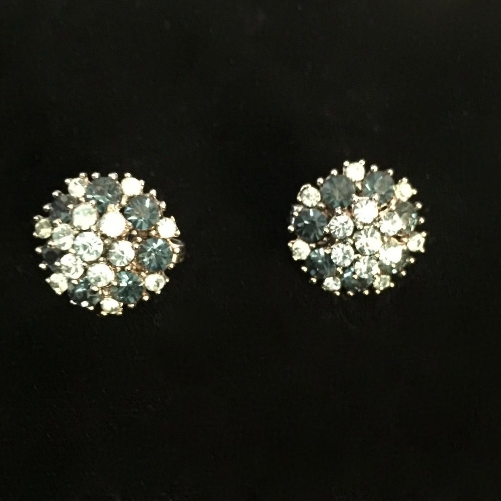 Crown Trifari Blue Rhinestone Earrings